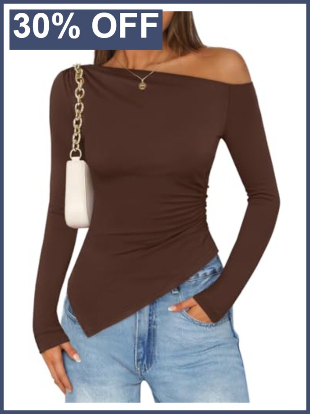 Off Shoulder Ruched Slim Fit Long Sleeve Blouse